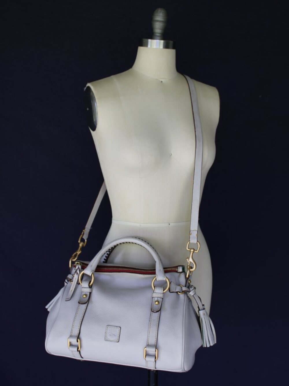 Dooney & Bourke bone light gray satchel leather Florentine tassel purse - Picture 3 of 11